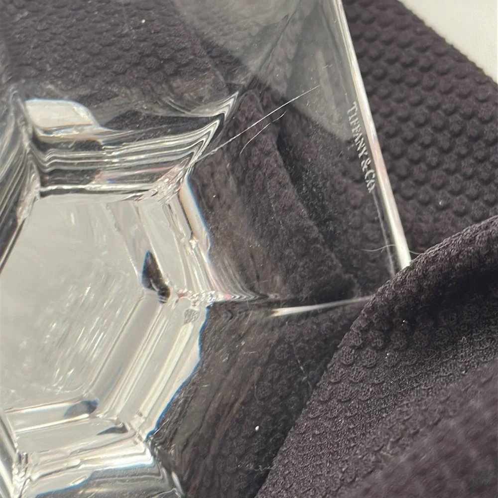 Tiffany and Co Richmond clear crystal etched logo hexagon base candle sticks